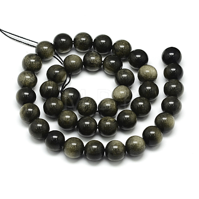 Natural Golden Sheen Obsidian Beads Strands G-S150-20-12mm-1