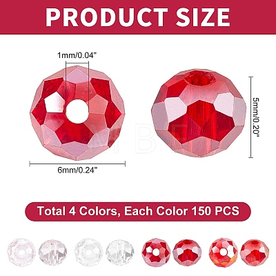   600Pcs 4 Colors Electroplate Glass Beads EGLA-PH0001-13-1