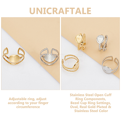 Unicraftale 8Pcs 2 Colors 304 Stainless Steel Open Cuff Ring Components STAS-UN0055-02-1