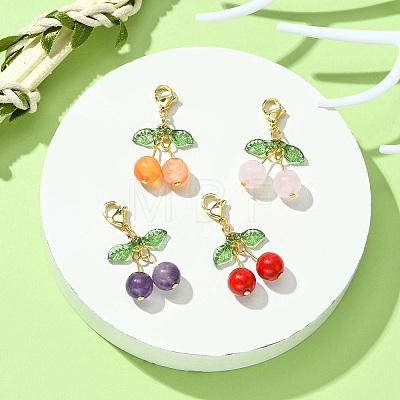Cherry Natural Gemstone Pendant Decorations HJEW-TA00098-1