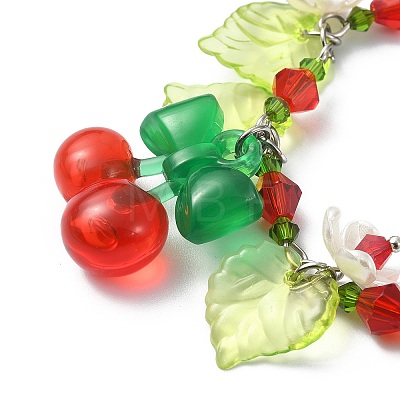 Glass & Resin & Acrylic Flower Charm Bracelet BJEW-JB09435-04-1