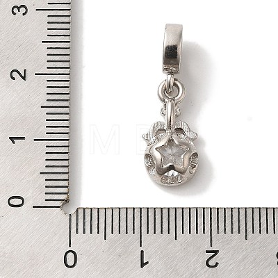 Brass Clear Cubic Zirconia European Dangle Charms KK-C072-42P-1