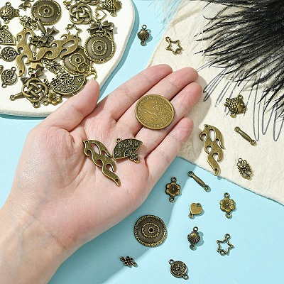 60Pcs 15 Styles Tibetan Style Alloy Connector Charms FIND-YW0005-19-1