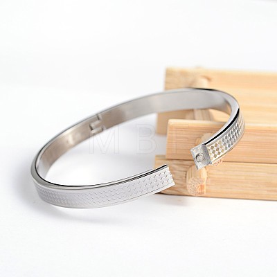 Carve Rhombus 304 Stainless Steel Bangles BJEW-H0003-24A-1