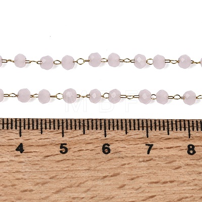 304 Stainless Steel with Glass Faceted Rondelle Bead Handmade Link Chain Birth Stone Necklaces for Women NJEW-G195-01G-04-1