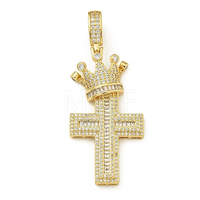 Rack Plating Brass Micro Pave Clear Cubic Zirconia Pendants KK-Z067-03G-03-1