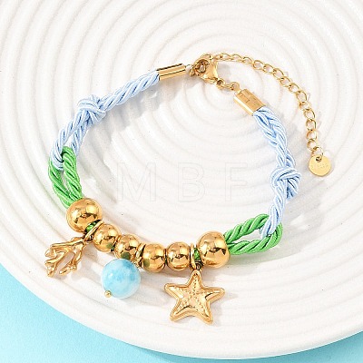 304 Stainless Steel & Glass Charm Bracelets BJEW-K247-02G-1