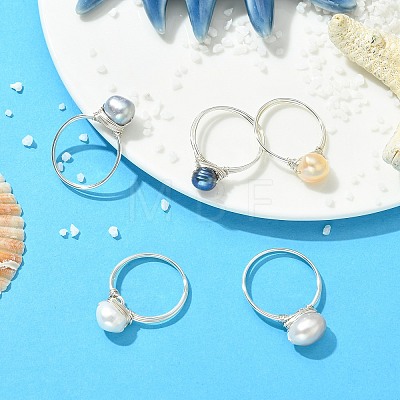 Copper Wired Natural Pearl Finger Rings RJEW-JR01037-1