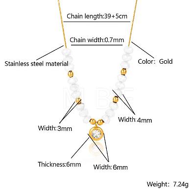 Stainless Steel Crystal Rhinestone Flat Round Pendant Glass Beaded Necklaces for Women GE4228-3-1