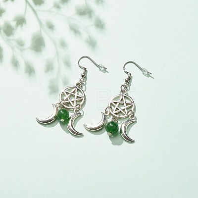 Woven Net with Natural Malaysia Jade Dangle Earrings EJEW-JE04945-01-1