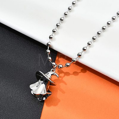 Brass Black Enamel Halloween Ghost Pendant Necklaces NJEW-B135-01A-P-1