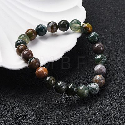 Natural Indian Agate Beaded Stretch Bracelets BJEW-I253-8mm-11-1