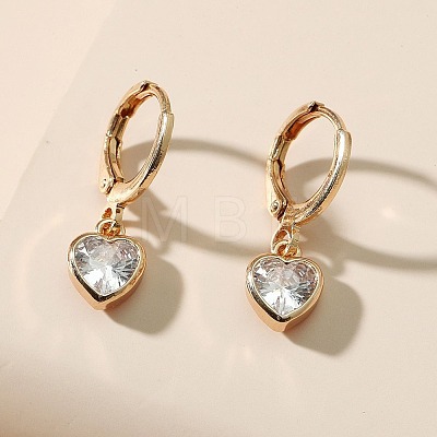Heart Brass Clear Cubic Zirconia Hoop Earrings FS-WGFA497-02-1