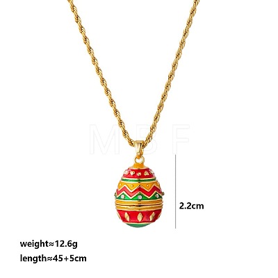 Brass Cubic Zirconia with Enamel Easter Egg Openable Bead Cage Pendant Necklaces FS-WGEA154-03-1