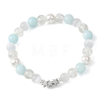 Glass & Shell Pearl & Natural & Dyed White Jade Beaded Stretch Bracelets for Women BJEW-JB12842-1