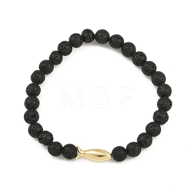 Natural Lava Rock Round Beaded Stretch Bracelets for Men Women BJEW-JB12490-1