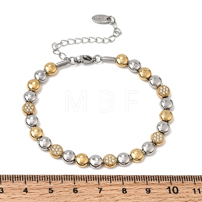 Duo Tone 304 Stainless Steel Micro Pave Clear Cubic Zirconia Beaded Bracelets SA-CBAB122-02A-1