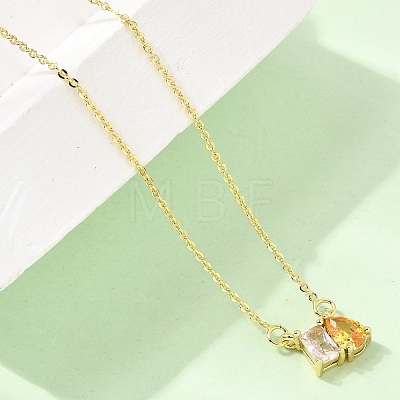 Brass Pave Cubic Zirconia Rectangle & Teardrop Pendant Cable Chain Necklaces KK-CBAB173-05G-01-1