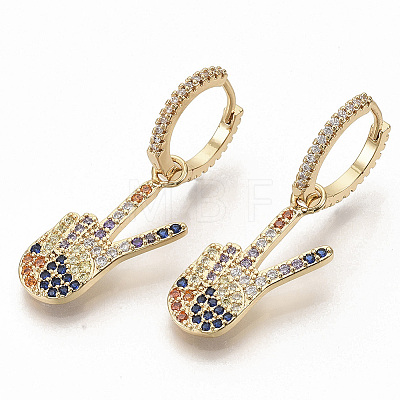 Brass Micro Pave Colorful Cubic Zirconia Dangle Hoop Earrings EJEW-S208-067-1