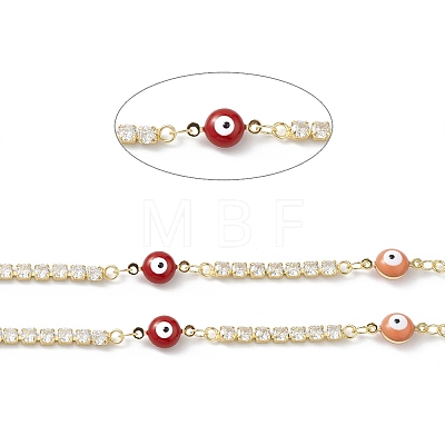 Brass Enamel Evil Eye Link Chains with Cubic Zirconia CHS-P016-36G-01-1