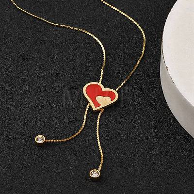 PVD Vacuum Plating 304 Stainless Steel Enamel Heart Pendant Necklaces NJEW-C063-04G-1