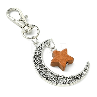 Alloy Moon & Wood Star Pendant Decorations HJEW-JM02180-02-1