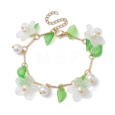 Acrylic Flower & Glass Pearl Charm Bracelets BJEW-JB10054-1