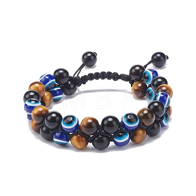 4Pcs 4 Style Natural Eyeless Obsidian & Mixed Gemstone & Resin Evil Eye Braided Bead Bracelets Set BJEW-JB08840-1