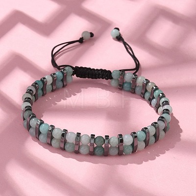 Natural Flower Amazonite and Synthetic Hematite Adjustable Braided Bead Bracelets BJEW-H626-01-06-1