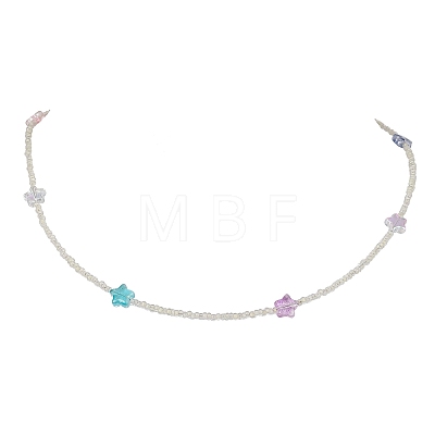 Glass Star & Seed Beaded Necklace NJEW-JN04364-1