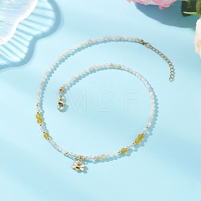Alloy Enamel Bee Pendant Natural Citrine & Dyed Yellow Agate Faceted Round Beaded Necklaces NJEW-JN05735-1