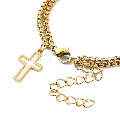 304 Stainless Steel Hollow Cross Charm Bracelet with Double Layer Box Chains BJEW-A002-01G-1