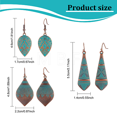 3 Pairs 3 Style Alloy Teardrop with Rhombus Dangle Earrings for Women EJEW-AN0002-01-1