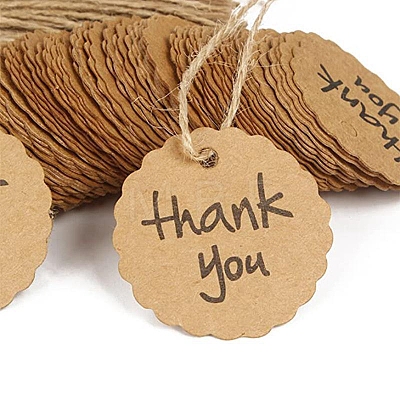 50Pcs Round Paper Thank You Hanging Gift Tags HULI-PW0002-143-1