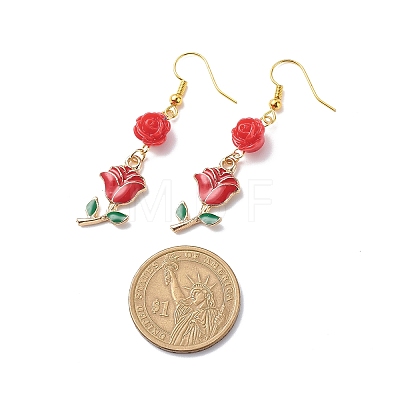 3 Pairs 3 Style Red Alloy Enamel Charms & Rose Beaded Dangle Earrings EJEW-JE05031-04-1