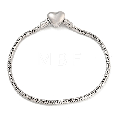 2.5mm Rack Plating Heart Brass European Style Round Snake Chain Bracelets for Jewelry Making BJEW-B106-17P-1