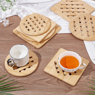 8Pcs 4 Styles Bamboo Cup Mats DJEW-GO0001-18-1