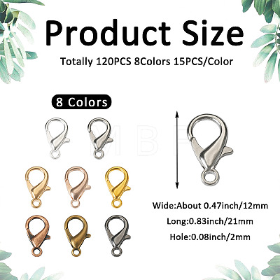 Beadthoven 120Pcs 8 Colors Zinc Alloy Lobster Claw Clasps FIND-BT0001-22-1