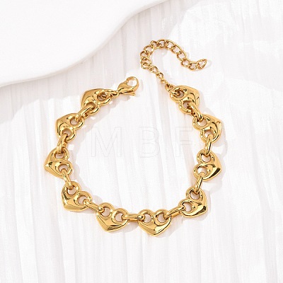 304 Stainless Steel Heart Link Chain Bracelets for Women BJEW-F536-19G-1