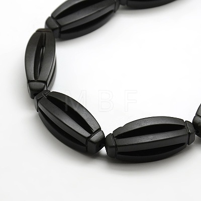 Natural Oval Black Stone Beads Strands G-P062-43-1