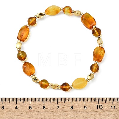 Natural Amber & Brass Beaded Stretch Bracelets for Women Men BJEW-JB13700-1