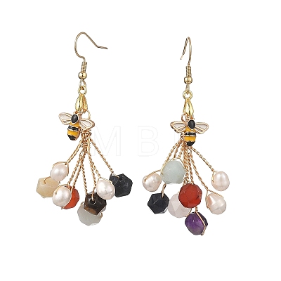 Gemstone Cultured Freshwater Pearl Beads Dangle Earrings EJEW-JE07195-1