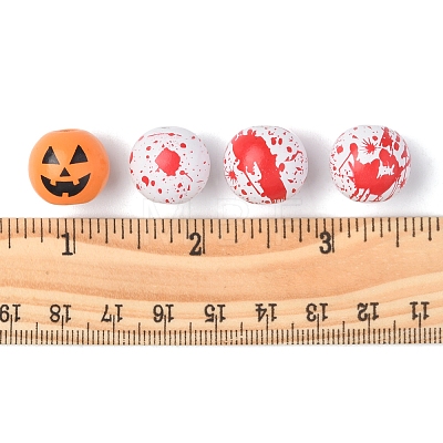 40Pcs 4 Colors Halloween Theme Printed Natural Wooden Beads WOOD-FS0001-03-1