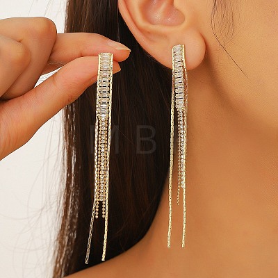 Cubic Zirconia Chains Tassel Earrings EJEW-P236-07G-1