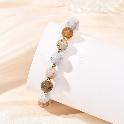 Natural Dendritic Opal & Brass Spacer Beads Beaded Stretch Bracelets for Women BJEW-JB14072-1