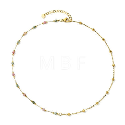 Natural & Synthetic Mixed Gemstone Faceted Round Beads Handmade Link Chain Necklaces with 316 Stainless Steel Chains NJEW-JN06059-1