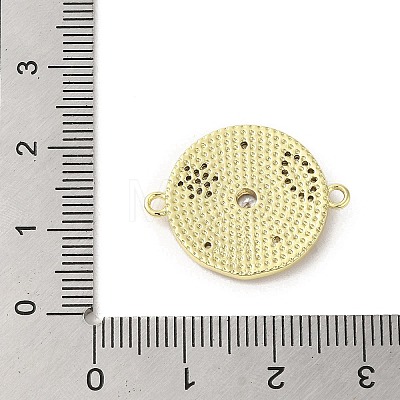 Rack Plating Brass Pave Clear Cubic Zirconia Flat Round Connector Charms KK-C052-43G-1