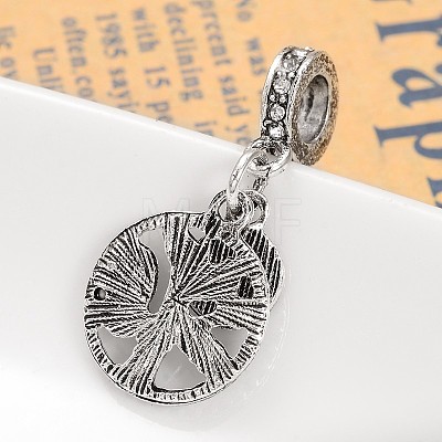 Ring with Tree Alloy Rhinestone European Dangle Charms MPDL-M052-02I-1