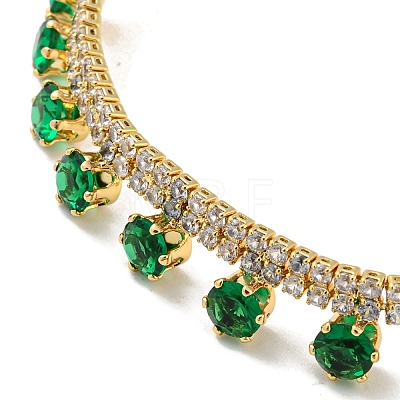 Green Cubic Zirconia Diamond Charm Bracelet with Rack Plating Brass Link Chains BJEW-Q771-03G-1
