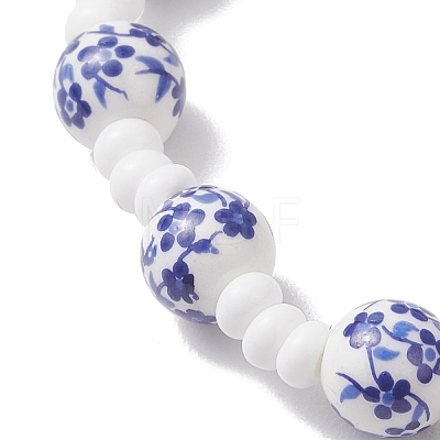 Handmade Flower Printed Porcelain Ceramic Glass Beaded Bracelets for Women BJEW-MZ00292-1